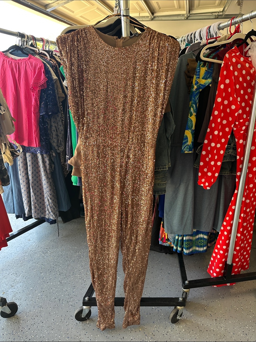 Fashion Nova Bronze Sequin Jumpsuit